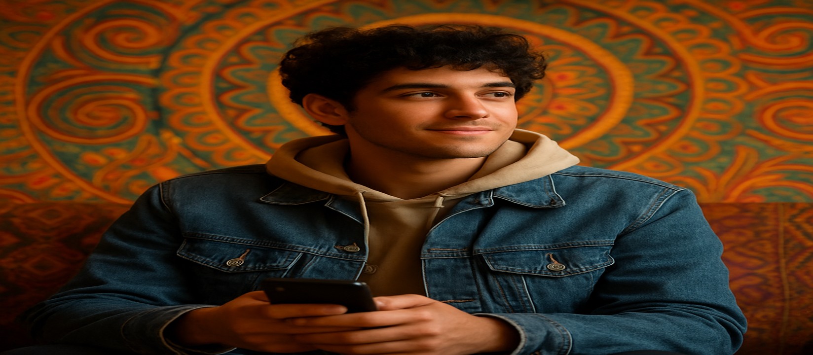 একজন ব্যক্তি সোফায় আরাম করে বসে tap555 অ্যাপটি ব্যবহার করছেন