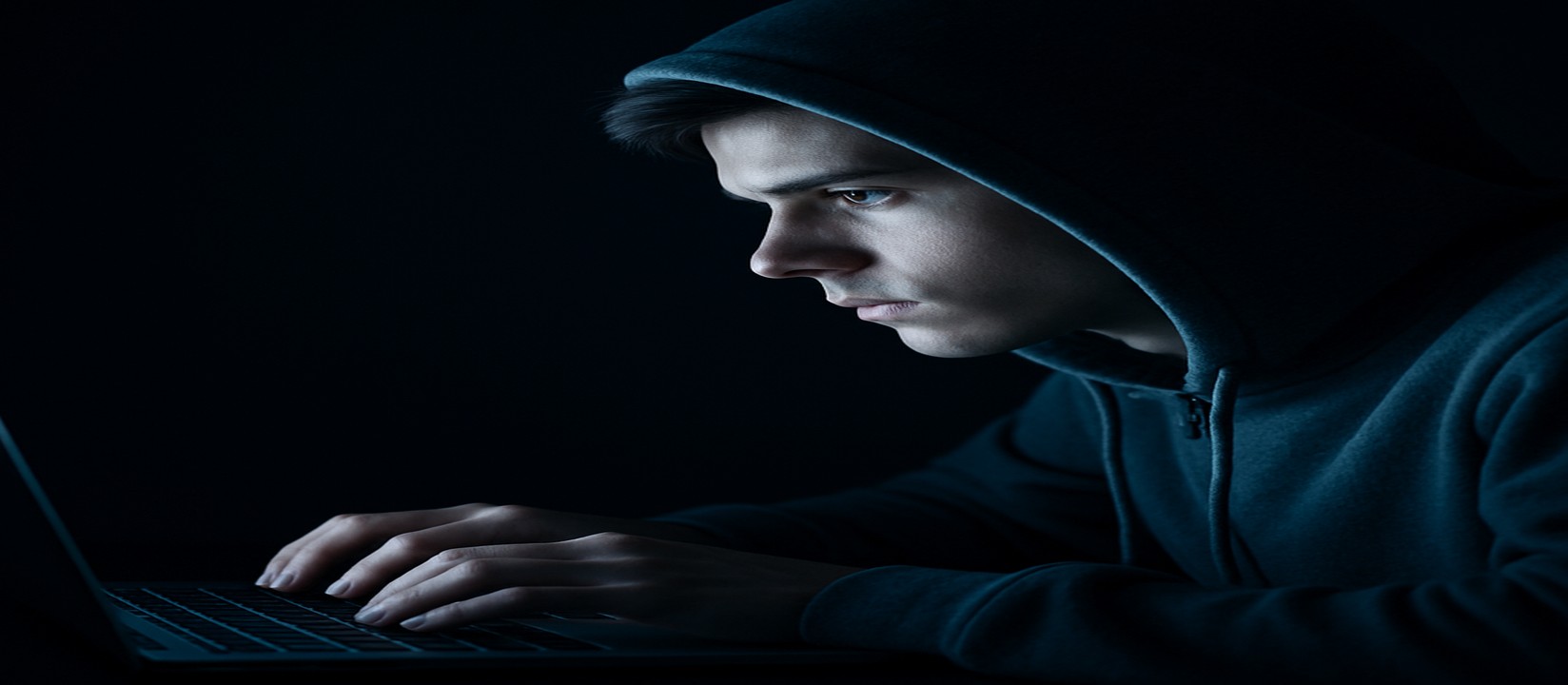 একজন ব্যক্তি অন্ধকার কক্ষে ল্যাপটপে tap555 ওয়েবসাইটে অনলাইন গেম খেলছেন মনোযোগসহ।